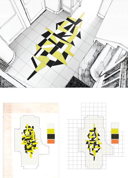 esquisse et maquette de sol pour un sol en carrelage décoratif