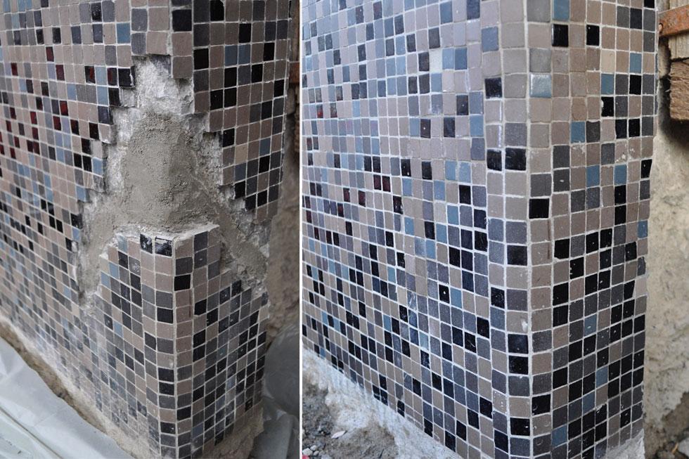 reprise de la maçonnerie avant encollage des tesselles