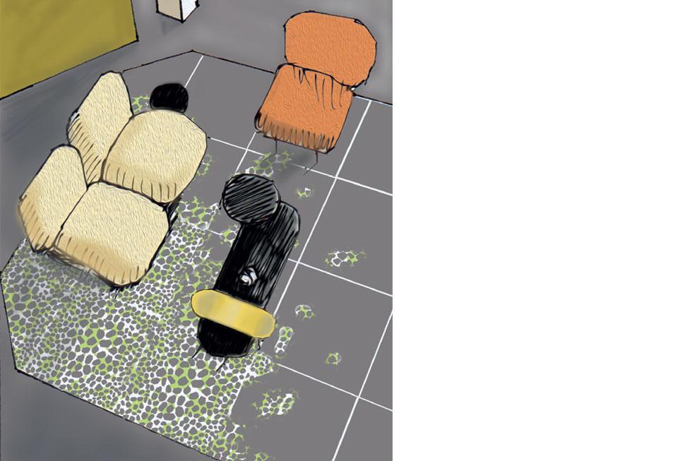 esquisse du salon au sol en mosaïque de grès