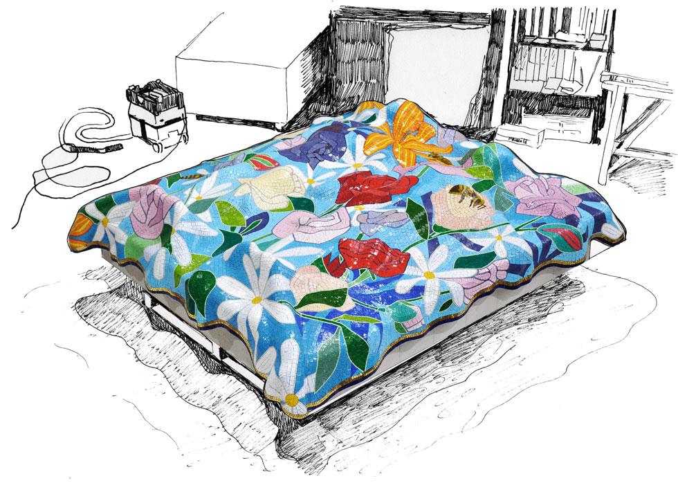 gisants en mosaïque dans l'atelier de EMAAA 