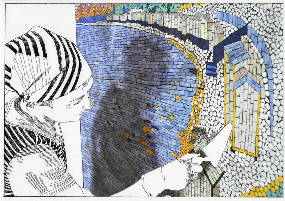 pose de la mosaïque en cours 